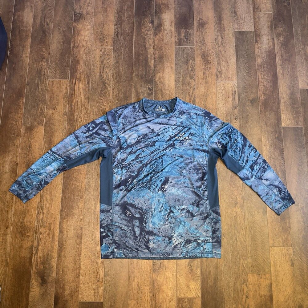 Realtree Aspect Men's XL Reversible Fishing Shirt Estuary Blue UV Protection